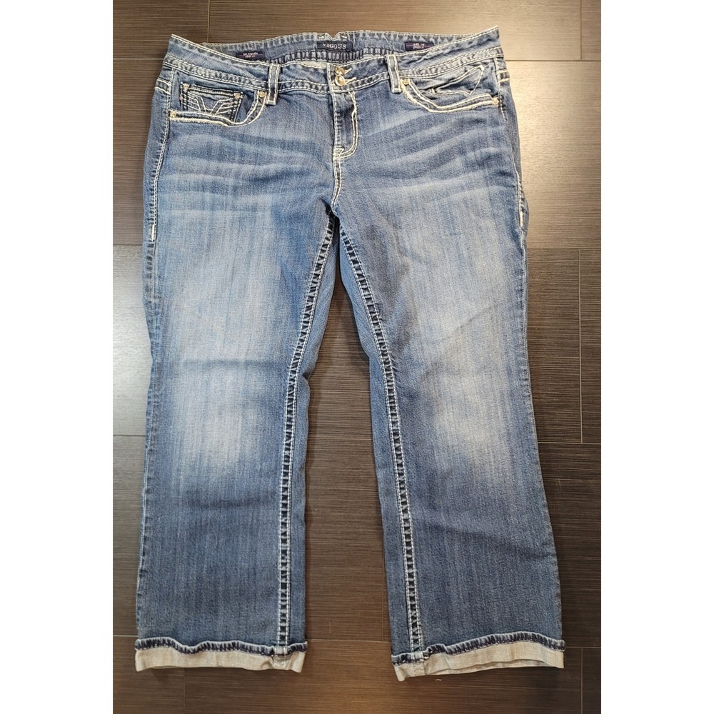 Vigoss womans jeans boot cut the chelsea studded pockets cuffed bottoms 24x31